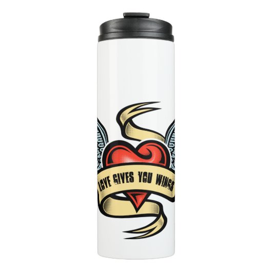 hart met wings, liefde geeft je wonden thermosbeker (Voorkant)