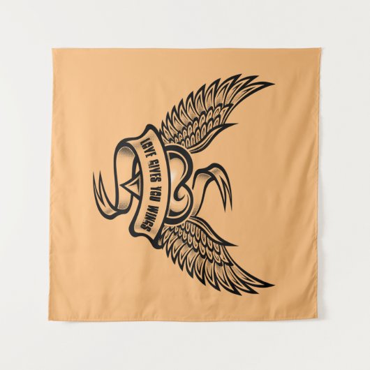  hart met wings, liefde geeft je wonden wandkleed (Voorkant (horizontaal))