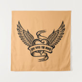 hart met wings, liefde geeft je wonden wandkleed (Voorkant)