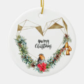 Hart met Wreath en Robin Keramisch Ornament (Voorkant)