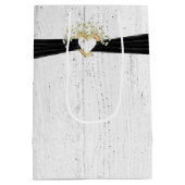 Hart met zwart lint op gewitwasd hout medium cadeauzakje (Achterkant)