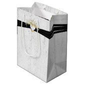 Hart met zwart lint op gewitwasd hout medium cadeauzakje (Achterkant Gekanteld)