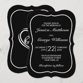 Hart Modern Minimalistisch Zwart Bruiloft Kaart