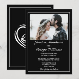 Hart Modern Minimalistisch Zwart Foto Bruiloft Kaart