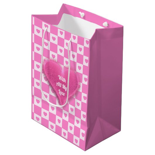 Hart Modern Pink Love Collectie Medium Cadeauzakje (Voorkant Gekanteld)