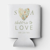 Hart Modern Rustiek Boho Bloemen Groen Bruiloft Blikjeskoeler (Achterkant)