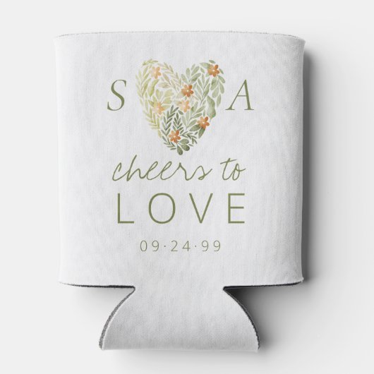 Hart Modern Rustiek Boho Bloemen Groen Bruiloft Blikjeskoeler (Achterkant)