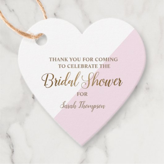 Hart Moderne Gepersonaliseerde Roze Gouden Bruidsd Bedankjes Labels (Voorkant)