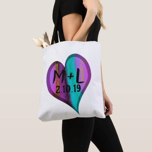 hart-monogram aangepaste gepersonaliseerde tas (Dichtbij)