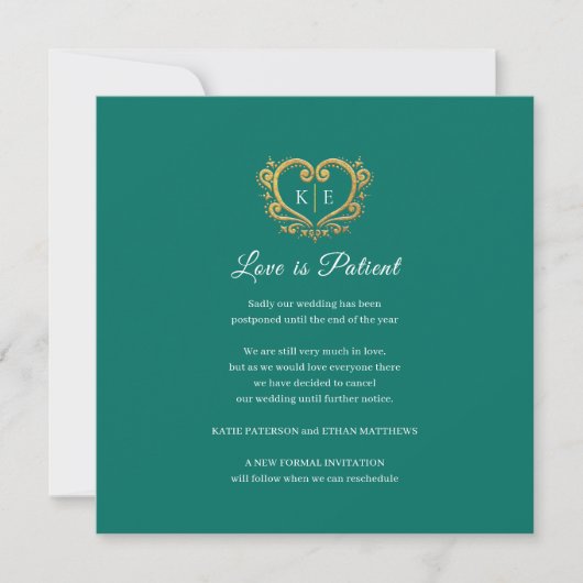Hart monogram afgeblazen bruiloft liefde geduldig aankondiging (Voorkant)