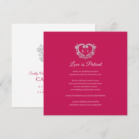 Hart monogram afgeblazen bruiloft liefde patiënt r aankondiging (Voorkant / Achterkant)