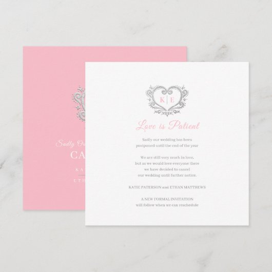 Hart monogram afgeblazen bruiloft liefde patiënte aankondiging (Voorkant / Achterkant)