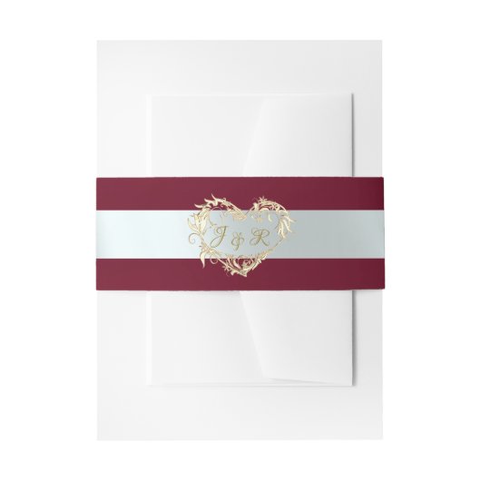 Hart-monogram - Bourgondië/Zilver Uitnodigingen Wikkel (Voorkant Voorbeeld)