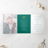 Hart monogram foto goud groen bruiloft programma (Binnen)