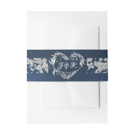 Hart Monogram & Glitter op Blauw Uitnodigingen Wikkel