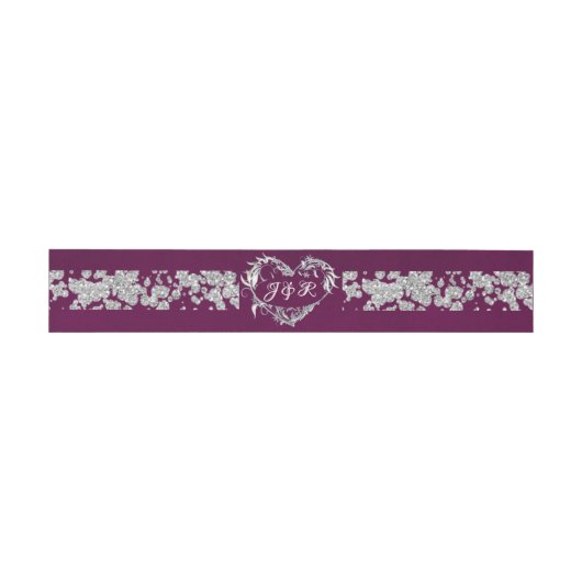 Hart Monogram & Glitter op Plum Uitnodigingen Wikkel (Vlak)