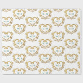 Hart monogram goud donkergroen op witte bruiloft cadeaupapier (Vlak)
