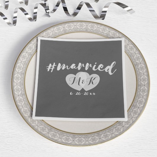 Hart Monogram Hashtag Getrouwd Servetten