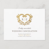 Hart monogram huwelijks annulering goud bruin anno aankondigingskaart (Voorkant)