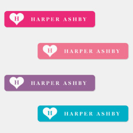 Hart Monogram Kleurrijk Waterdicht Naam Labels