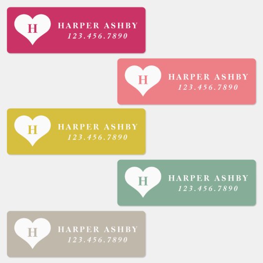 Hart Monogram Kleurrijk Waterdicht Naam Labels (Groep)