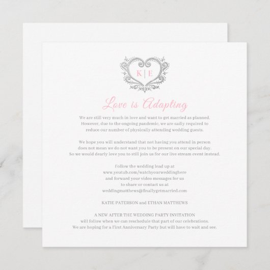 Hart monogram live stream trouwliefde aanpassen aankondiging (Voorkant / Achterkant)