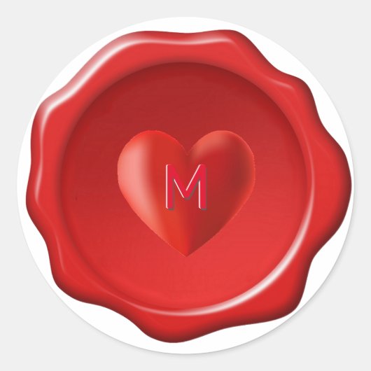 Hart & Monogram op Rode Waszegel Sticker (Voorkant)