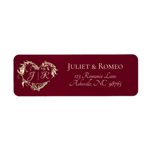 Hart-monogram retouradres - bordeauxrood etiket (Voorkant)