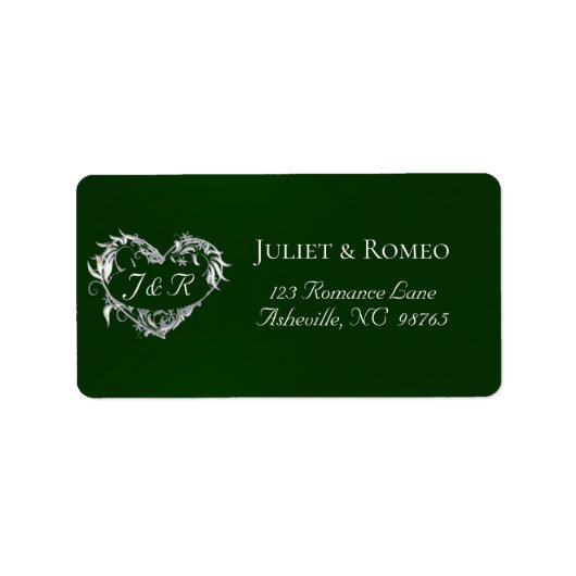 Hart-monogram retouradres - Smaragd Etiket (Voorkant)