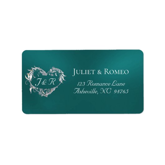 Hart-monogram retouradres - Turkoois Etiket (Voorkant)