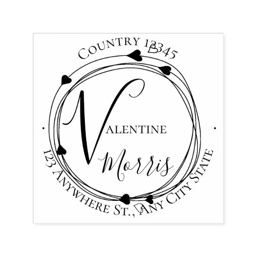 Hart Monogram Retouradres Zelfinkende Stempel (Design)