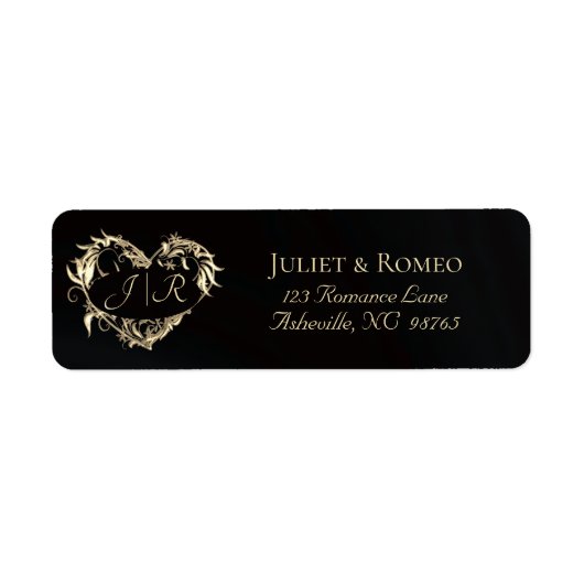 Hart-monogram retouradres - Zwart Etiket (Voorkant)