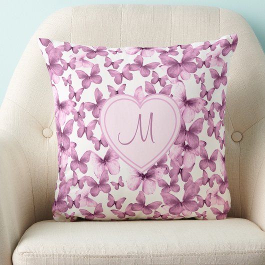 Hart Monogram Roze Vlinder Kussen