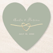 Hart Monogram Sage Groene Bruiloft Kartonnen Onderzetters (Voorkant)