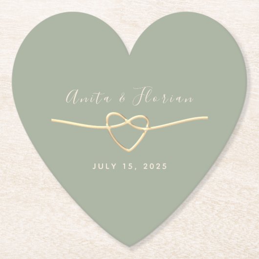 Hart Monogram Sage Groene Bruiloft Kartonnen Onderzetters (Voorkant)