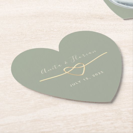 Hart Monogram Salie Groene Trouw Kartonnen Onderzetters (Gekanteld)