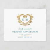 Hart monogram trouw annulering goud groen aankondigingskaart (Voorkant)