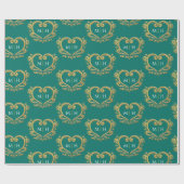 Hart-monogram van goud op donkergroene trouw cadeaupapier (Vlak)