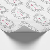 Hart monogram zilveren bessen rood wit bruiloft cadeaupapier (Hoek)