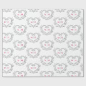 Hart monogram zilveren bessen rood wit bruiloft cadeaupapier (Vlak)