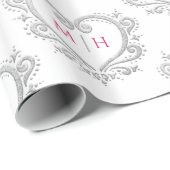 Hart monogram zilveren bessen rood wit bruiloft cadeaupapier (Rol Hoek)
