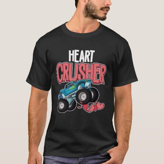 Hart Monster Truck Crusher Funny Valentijnsdag T-shirt (Voorkant)