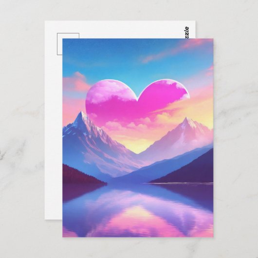 Hart & Mountain Sunset Landschapskunst Briefkaart (Voorkant / Achterkant)