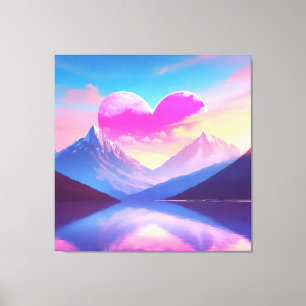 Hart & Mountain Sunset Landschapskunst Canvas Afdruk
