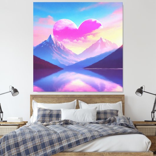 Hart & Mountain Sunset Landschapskunst Canvas Afdruk (Insitu (Slaapkamer))