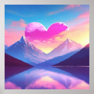 Hart & Mountain Sunset Landschapskunst Poster