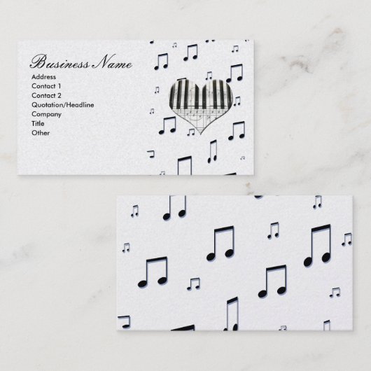 Hart & Muzieknoten Pianotoetsenbord Visitekaartje (Voorkant / Achterkant)