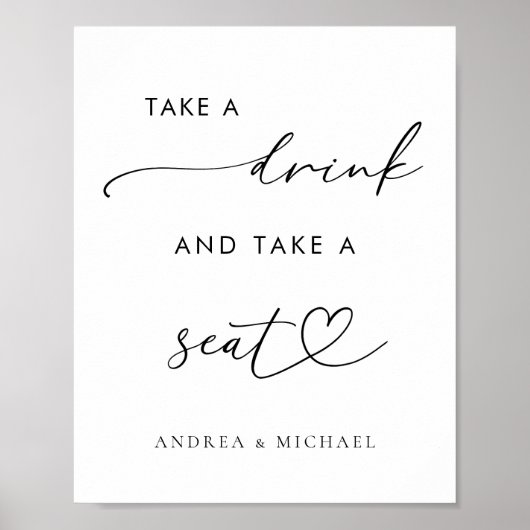Hart Neem een Drink en neem een stoel bruiloft tek Poster (Voorkant)