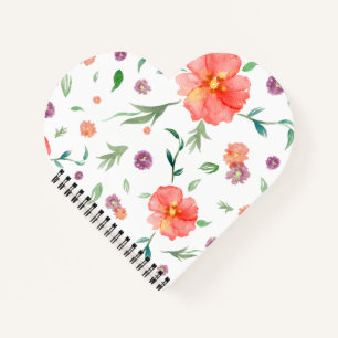 Hart Notitieboek met Waterverf Bloemen