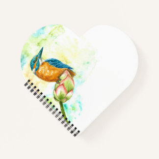 Hart Notitieboek met Waterverf Kingfisher op Lotus